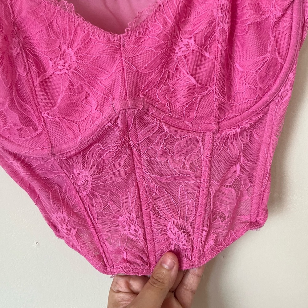 Women's Lace feminine festival trendy vibrant Corset Fuchsia Pink (check photos) - Picture 5 of 11